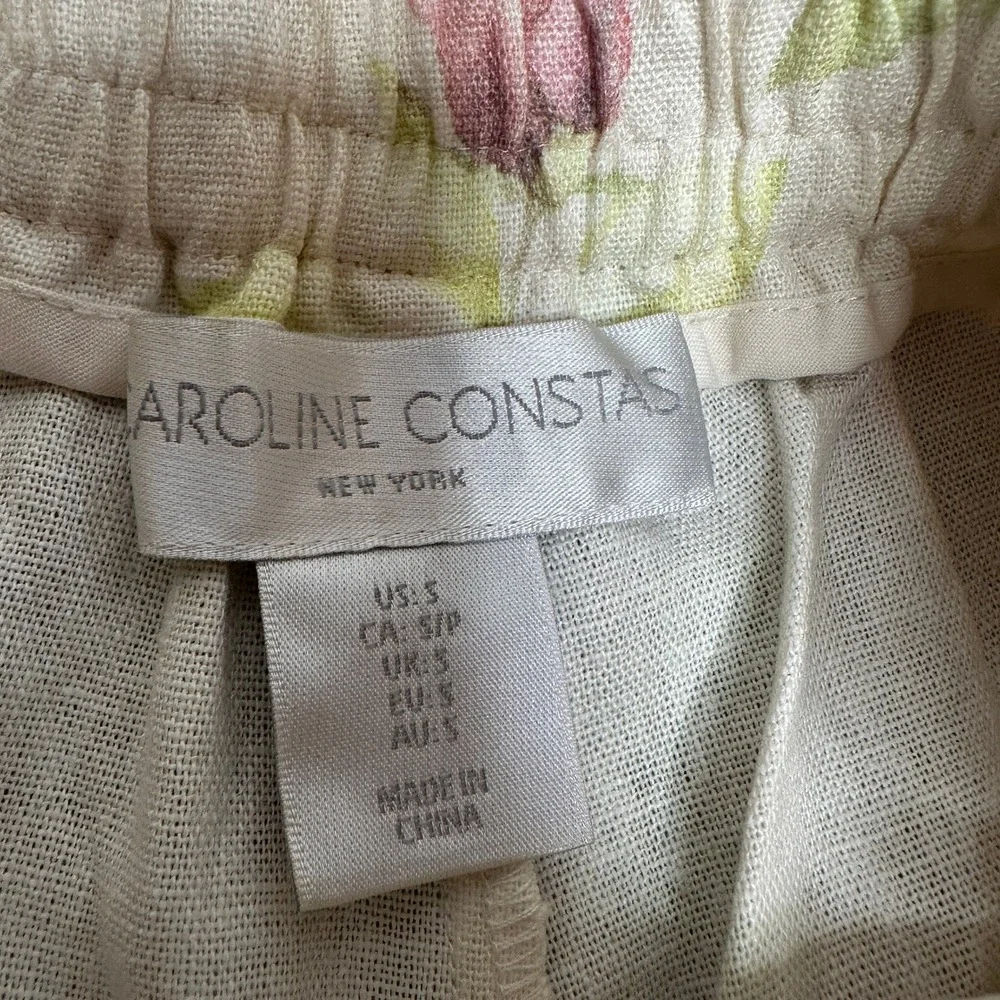 Caroline Constas Floral Linen Blend Crochet Belted Set Crop Top & Shorts Small